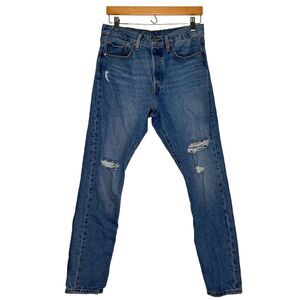 Levis 501 High Rise Skinny Jeans Light Button Down Wash Distressed size 28